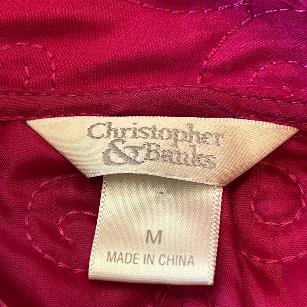 Christopher & Banks Quilted Vest‎ Magenta Snap Front Collared Pocket Women's M